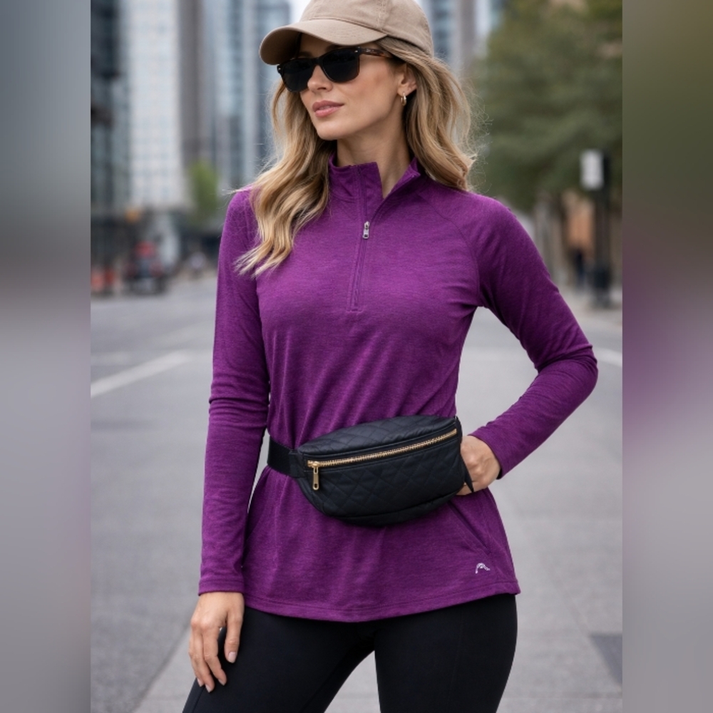 HEAD Purple Quarter-Zip Active Top Athletic Long Sleeve Performance Pullover Gym